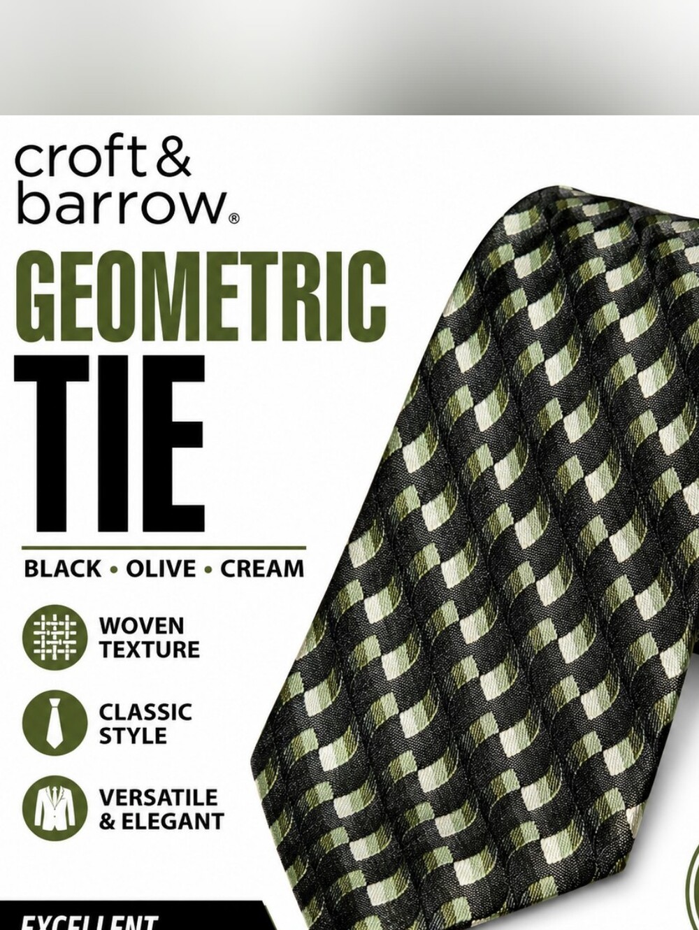 Geometric Olive & Cream Men's Tie by Necktie (Unbranded)